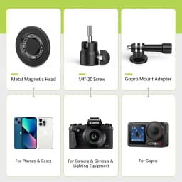 CAMOLO Aluminum Magnetic Trpod Stand Golf Monopod Magnet Selfie Stick w Ground Spike Stake +1/4"+Phone Holder+Gopro Adapter for Iphone 17 16 Android Gopro/DSLR Camera