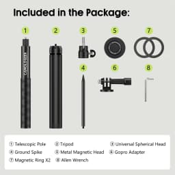 CAMOLO Aluminum Magnetic Trpod Stand Golf Monopod Magnet Selfie Stick w Ground Spike Stake +1/4"+Phone Holder+Gopro Adapter for Iphone 17 16 Android Gopro/DSLR Camera
