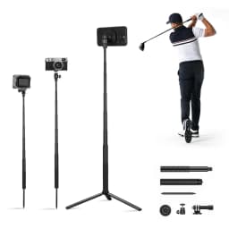 CAMOLO Aluminum Magnetic Trpod Stand Golf Monopod Magnet Selfie Stick w Ground Spike Stake +1/4"+Phone Holder+Gopro Adapter for Iphone 17 16 Android Gopro/DSLR Camera