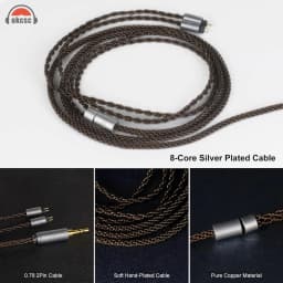 OKCSC 0.78mm 2‑Pin Upgrade Replacement Silver‑Plated IEM Cable 8‑Core OFC Audio Cord 4FT Length 3.5mm Plug for KZ ED16 ZSA ES4 ZSR ZST ZS10 ZS5 ZS6