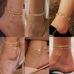 Layered Ankle Bracelets for Women Waterproof 14K Gold Plated Cuban Figaro Link Chain Beaded Anklets Set Dainty Foot Jewelry