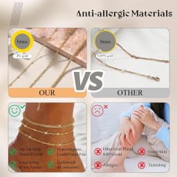 Layered Ankle Bracelets for Women Waterproof 14K Gold Plated Cuban Figaro Link Chain Beaded Anklets Set Dainty Foot Jewelry