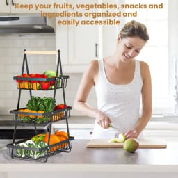 Three-Tier Fruit Basket With Removable Wooden Handle-Sturdy Kitchen Storage Box Suitable For Fresh Fruits And Vegetables, Bread, And Snacks-Suitable For Home And Kitchen Display, Can Be Used As A Kitchen Fruit Basket, Bread Box, Fruit Plate,