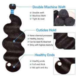 12A Body Wave Human Hair 1/3/4pcs Bundle Untreated Brazilian REMY Human Hair Weave Bundles Double-Strand Braided Natural Black Sizes 14-30