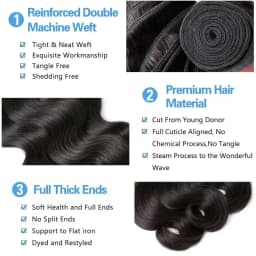 12A Body Wave Human Hair 1/3/4pcs Bundle Untreated Brazilian REMY Human Hair Weave Bundles Double-Strand Braided Natural Black Sizes 14-30
