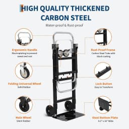2 in 1 Folding Hand Truck with 4 Wheels and Elastic StrapsSolid Construction Utility Cart Roller Shopping for Home Warehouse Office & Moving