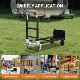 2 in 1 Folding Hand Truck with 4 Wheels and Elastic StrapsSolid Construction Utility Cart Roller Shopping for Home Warehouse Office & Moving
