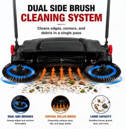 26" Hand Push Walk-Behind Sweeper, 5-Gallon Debris Container, Multi-Adjustable Folding Handle — Lifts Flattened Grass & Sweeps Debris