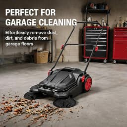 26" Hand Push Walk-Behind Sweeper, 5-Gallon Debris Container, Multi-Adjustable Folding Handle — Lifts Flattened Grass & Sweeps Debris