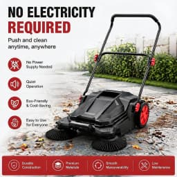 26" Hand Push Walk-Behind Sweeper, 5-Gallon Debris Container, Multi-Adjustable Folding Handle — Lifts Flattened Grass & Sweeps Debris