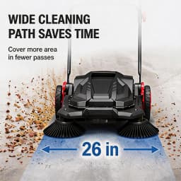 26" Hand Push Walk-Behind Sweeper, 5-Gallon Debris Container, Multi-Adjustable Folding Handle — Lifts Flattened Grass & Sweeps Debris
