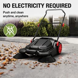 26" Hand Push Walk-Behind Sweeper, 5-Gallon Debris Container, Multi-Adjustable Folding Handle — Lifts Flattened Grass & Sweeps Debris