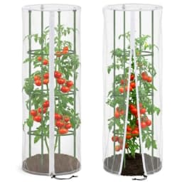 2 Pcs Garden Bird Netting Cover for Round Tomato Cage, 59' X 18' Tomato Trellis Insect Barrier Protection Mesh, Plant Cage Garden Net Cover with Zipper for Vertical Climbing Plants Vegetables Fruits