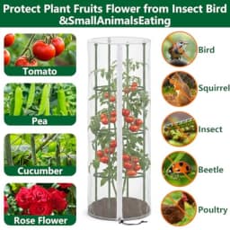 2 Pcs Garden Bird Netting Cover for Round Tomato Cage, 59' X 18' Tomato Trellis Insect Barrier Protection Mesh, Plant Cage Garden Net Cover with Zipper for Vertical Climbing Plants Vegetables Fruits