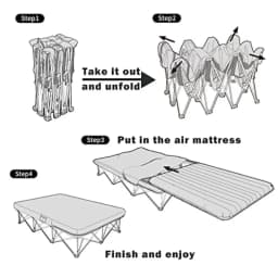 Air Mattress Not Included, Folding Full Size Camping Bed Frame with Side Pocket and Carry Bag,CosyWild 2 Person Camping Cot Frame Only,186x125x34cm