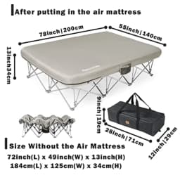 Air Mattress Not Included, Folding Full Size Camping Bed Frame with Side Pocket and Carry Bag,CosyWild 2 Person Camping Cot Frame Only,186x125x34cm