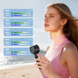 Rechargeable Handheld Fan, Portable Turbo Cooling Fan with One Touch Ice Cooling, 5 Speed Quiet Airflow, Digital Battery Display, Foldable Mini Fan for Handheld, Desktop or Neck Use, Perfect for Travel, Cruises, Festivals, Summer Heat and Gifts