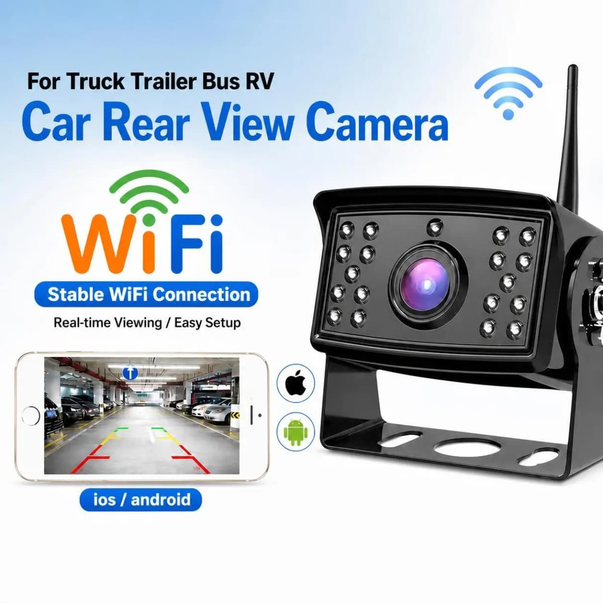 2.5G WIFI Wireless Rear View Backup Camera Bus Van Truck RV Car Front Rear View Night Vision Vehicle Cam for IOS Android Phones