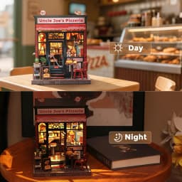 Original CUTEBEE Uncle Joe's Pizzeria Book Nook Kit DIY Miniature House Dollhouse Booknook Pizza Shop Tiny House Bookshelf Decor 3D Wooden Puzzle for Adults and Teens, DIY Craft Gifts