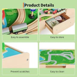 84Pcs/set Wooden Train Table Playset Multi Play Activity Table with Railway Tracks Toy Trains Bridges City Scenery & Large Storage Drawer & Natural Finish for Toddlers