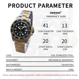 Deesio Men's Automatic Skeleton Mechanical Wristwatch,316L Stainless Steel Case & Solid Band, Business CasualDress Watch, Upgrade 100M Waterproof Luminous Dial, Day DateCalendar Display, Mineral Crystal Glass, Butterfly Clasp,Luxury Birthday Gif