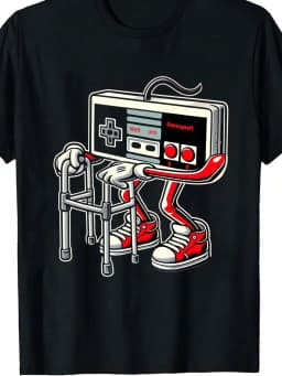 1pc Men's Retro Game Controller Print Black TShirt, Crew Neck, Casual Cotton Tee Medium Stretch Knit Fabric, Men's Regular Fit, Size