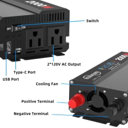 500W/800W Pure Sine Wave Power Inverter 12V DC to 110V/120V 1500W/2000W Peak AC Car Converter for Vehicles LED Screen Display, 2 AC Outlets,36W USB-C Charging Port, Car Plug Adapter for Truck, Home, Camping, Laptop, Trip