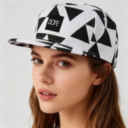 Black White Geometric Triangle Print Snapback Hat Flat Brim Hip‑Hop Baseball Cap Adjustable Streetwear Sun Hat for Men Women Daily Outdoor