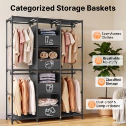 67" Freestanding Wardrobe Closet Dustproof Hanging Rods & Drawers Multi-layer Tall Heavy Duty Large Capacity Storage Rack Organizer Tool-Free Assembly for Bedroom Dorm Apartment