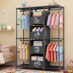 67" Freestanding Wardrobe Closet Dustproof Hanging Rods & Drawers Multi-layer Tall Heavy Duty Large Capacity Storage Rack Organizer Tool-Free Assembly for Bedroom Dorm Apartment
