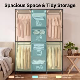67" Freestanding Wardrobe Closet Dustproof Hanging Rods & Drawers Multi-layer Tall Heavy Duty Large Capacity Storage Rack Organizer Tool-Free Assembly for Bedroom Dorm Apartment