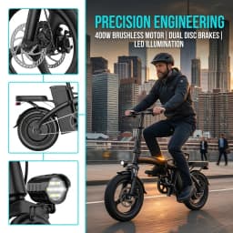 Portable Foldable Adult Electric Bicycle 400W Motor 48V10Ah Battery 3‑Step Quick Fold Dual Disc Brake Anti‑Puncture Vacuum Tire Urban Commuter E‑Bike