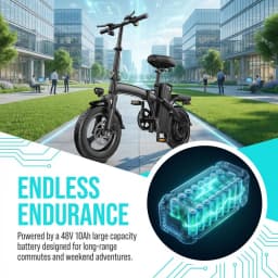 Portable Foldable Adult Electric Bicycle 400W Motor 48V10Ah Battery 3‑Step Quick Fold Dual Disc Brake Anti‑Puncture Vacuum Tire Urban Commuter E‑Bike