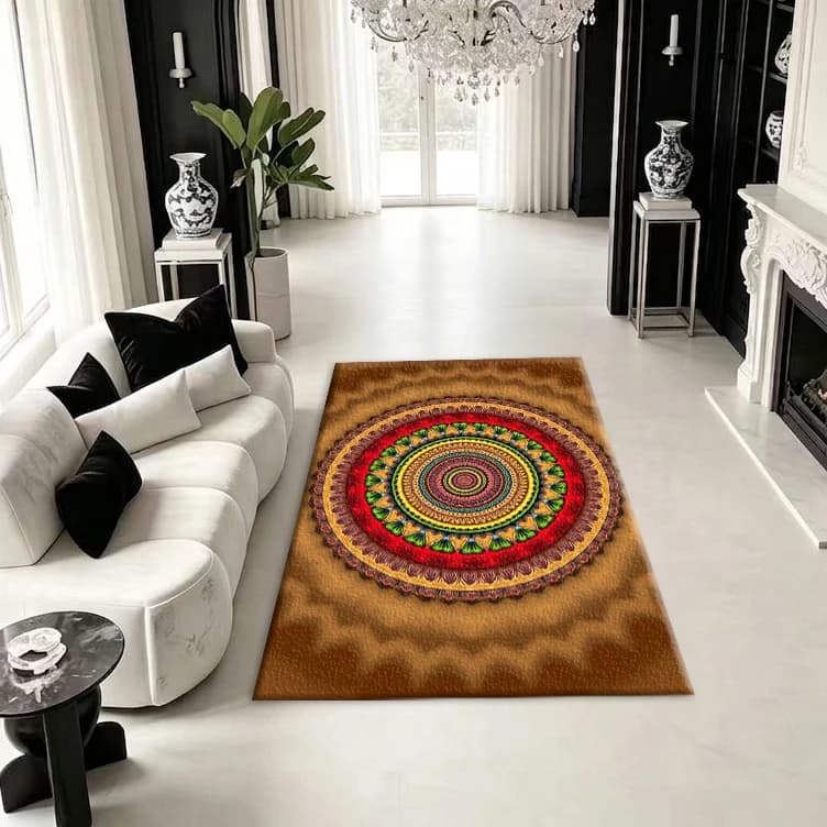 Bohemian Mandala Art Print Carpet Vintage Style Floor Mat, Suitable for Living Room and Bedroom Decoration