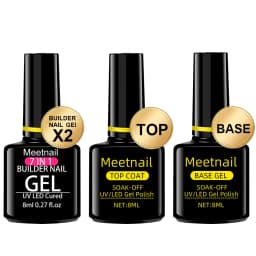4Pcs No Wipe Gel Top Coat Builder Gel Base Coat Set, 8ml Clear Glossy UV Light Cured Nail Gel for Salon Home DIY