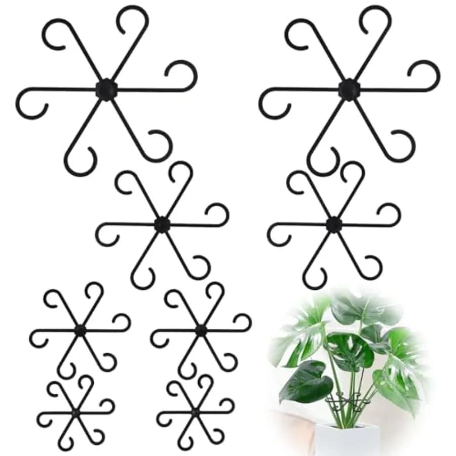 8PCS indoor plant stem support clips for Monstera, metal alloy with black matte finish, rust-resistant and adjustable for flexi