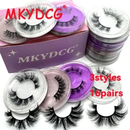 16 Pairs 3 Styles Wispy Faux Mink False Eyelashes Mixed Dramatic Thick Curled Fluffy Strip Lashes Multipack for Eyes Makeup Sets