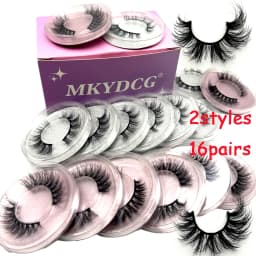 16 Pairs 3 Styles Wispy Faux Mink False Eyelashes Mixed Dramatic Thick Curled Fluffy Strip Lashes Multipack for Eyes Makeup Sets
