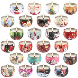 24 Christmas Scented Candles (10.6 inches x 4.8 inches) - Tin Scented Candles. A delicate gift box set, made with soy wax and essential oils. The perfect gift for Christmas, teachers, mothers, and family members.