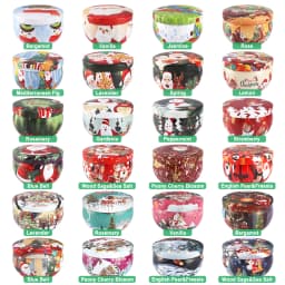 24 Christmas Scented Candles (10.6 inches x 4.8 inches) - Tin Scented Candles. A delicate gift box set, made with soy wax and essential oils. The perfect gift for Christmas, teachers, mothers, and family members.