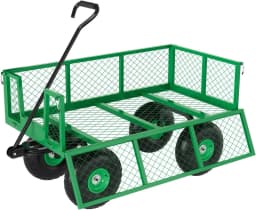 Tacleekii 900lbs Heavy Duty Steel Garden Cart Metal Outdoor Utility Yard Wagon Cart 3 in 1 Pullable Garden Wagon with 10 in Wheels 180° Flexible Handle for Gardening Soil, Tools, and Plant Transport