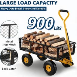 Tacleekii 900lbs Heavy Duty Steel Garden Cart Metal Outdoor Utility Yard Wagon Cart 3 in 1 Pullable Garden Wagon with 10 in Wheels 180° Flexible Handle for Gardening Soil, Tools, and Plant Transport
