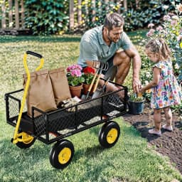 Tacleekii 900lbs Heavy Duty Steel Garden Cart Metal Outdoor Utility Yard Wagon Cart 3 in 1 Pullable Garden Wagon with 10 in Wheels 180° Flexible Handle for Gardening Soil, Tools, and Plant Transport
