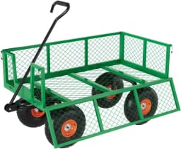 Tacleekii 900lbs Heavy Duty Steel Garden Cart Metal Outdoor Utility Yard Wagon Cart 3 in 1 Pullable Garden Wagon with 10 in Wheels 180° Flexible Handle for Gardening Soil, Tools, and Plant Transport