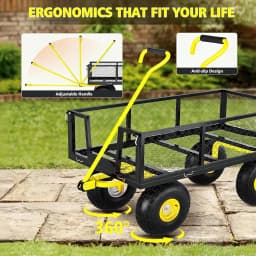 Tacleekii 900lbs Heavy Duty Steel Garden Cart Metal Outdoor Utility Yard Wagon Cart 3 in 1 Pullable Garden Wagon with 10 in Wheels 180° Flexible Handle for Gardening Soil, Tools, and Plant Transport