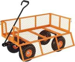 Tacleekii 900lbs Heavy Duty Steel Garden Cart Metal Outdoor Utility Yard Wagon Cart 3 in 1 Pullable Garden Wagon with 10 in Wheels 180° Flexible Handle for Gardening Soil, Tools, and Plant Transport