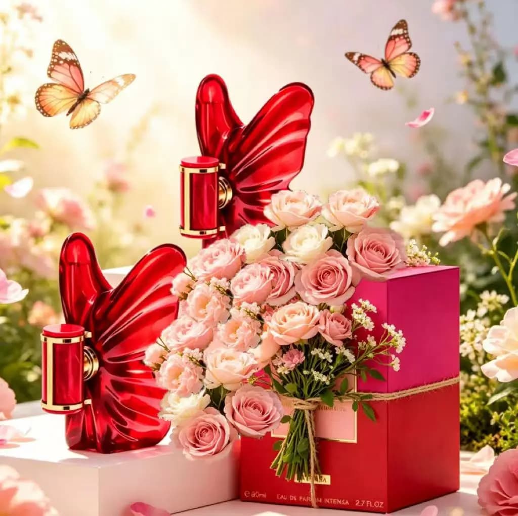 Laa Bomba Intensa red butterfly shaped perfume bottle, 2.7oz80ml, fruity and floral, rich and full fragrance, lasting fragrance, gift choice