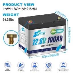 12V 100Ah High-Safety LiFePO4 Lithium Battery, Group 24 Drop-in Replacement, Built-in 100A Full-Protection BMS, 1280Wh Large Capacity, Low Self-Discharge, Widely Compatible for RV, Trolling Motor, Home Emergency UPS Power