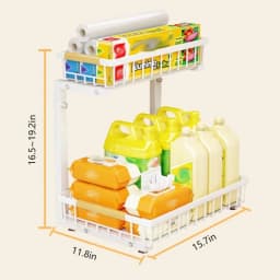 Garvee 2 Tier White/Black Under Sink Organizer Pull Out Sliding Drawer Fixed Metal Storage Rack for Kitchen Bathroom, Cleaning & Spice Organizer