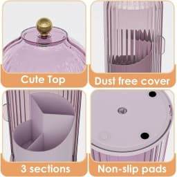 Toothbrush and Toothpaste Holders with Cover, All Pink | Waterproof and Dustproof, 360° Rotating Base, Smooth Sliding Door, 3 Slots, for Bathroom Countertop